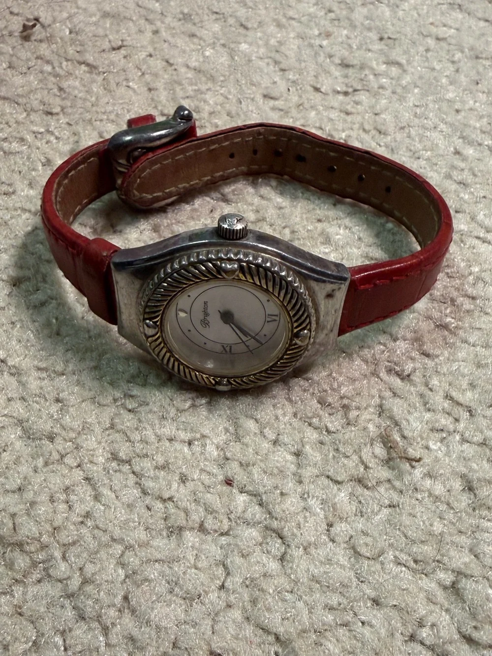 Brighton Tuscany Red Leather Strap Women's Watch with Silver-Tone Case